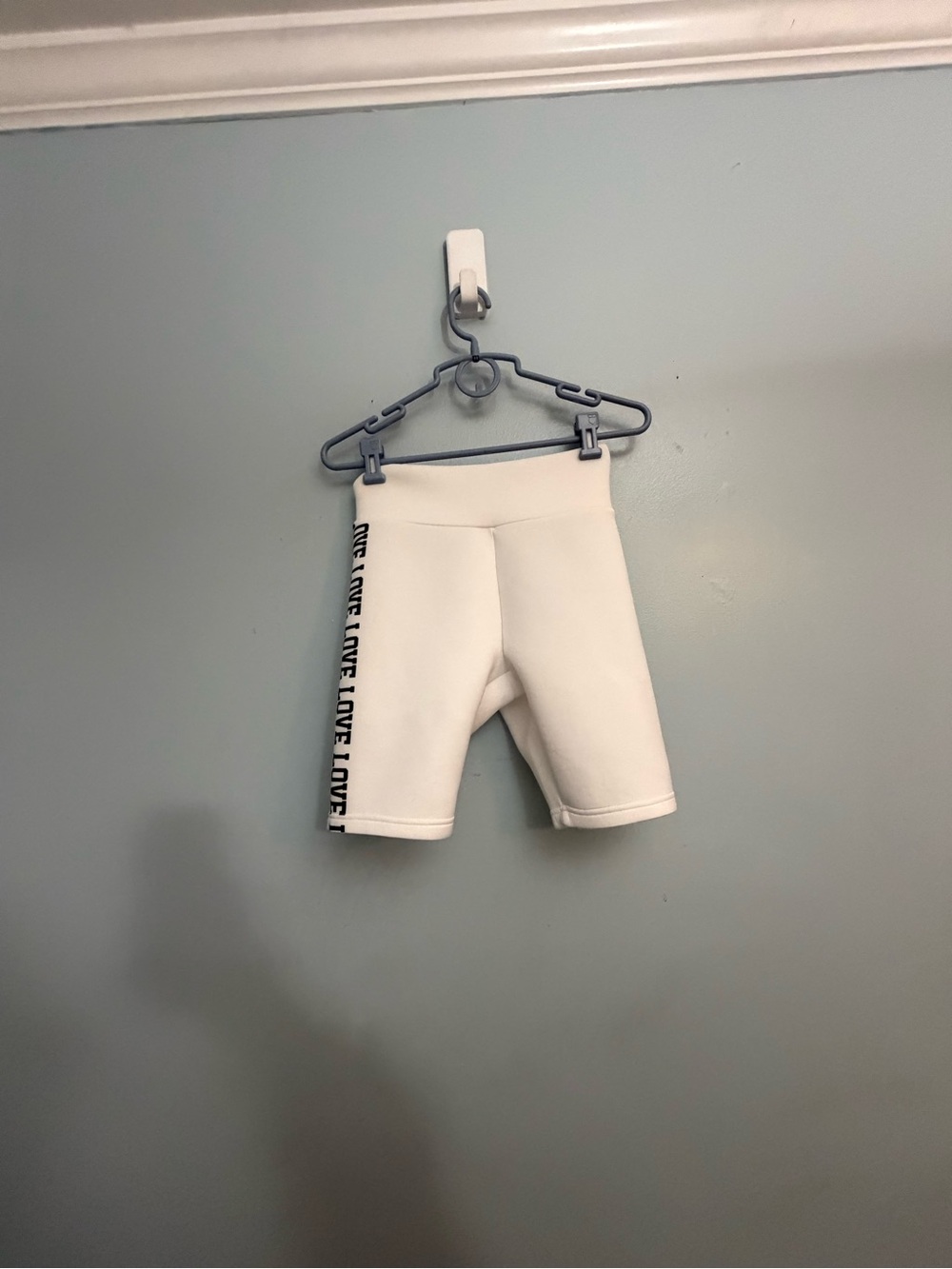 womens Cream Bike Shorts with Side 'LOVE' Stripe